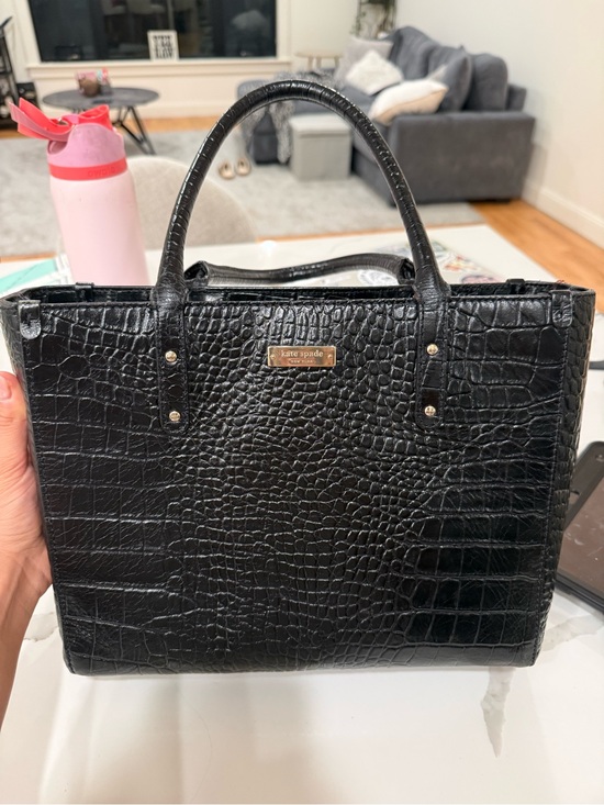 kate spade Handbags - kate spade Black Croc-Embossed Satchel with Top Handles